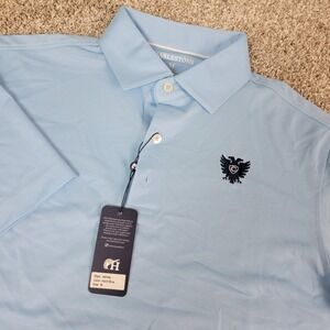 NWT Harlestons Mens Medium Solid Blue Performance Stretch Polo Short Sleeve